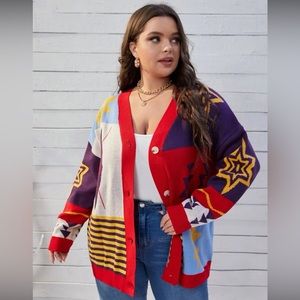 Striped and Star Pattern Cardigan